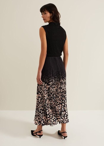 Phase Eight Elmina Abstract Print Pleated Skirts Black Australia | ND0249638